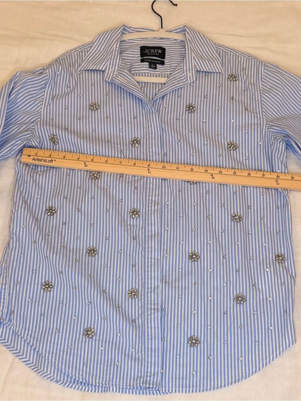 J. Crew Light Blue Striped Crystal-Embellished Button-Down Shirt